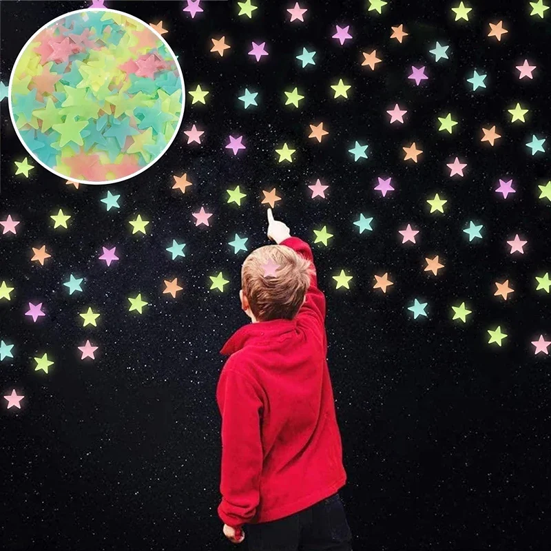 Description Picture 4 of item300/50pcs Glow in The Dark 3D Stars Wall Stickers Fluorescent Adhesive Luminous Mural Kids Baby Room Bedroom Ceiling Home Decor