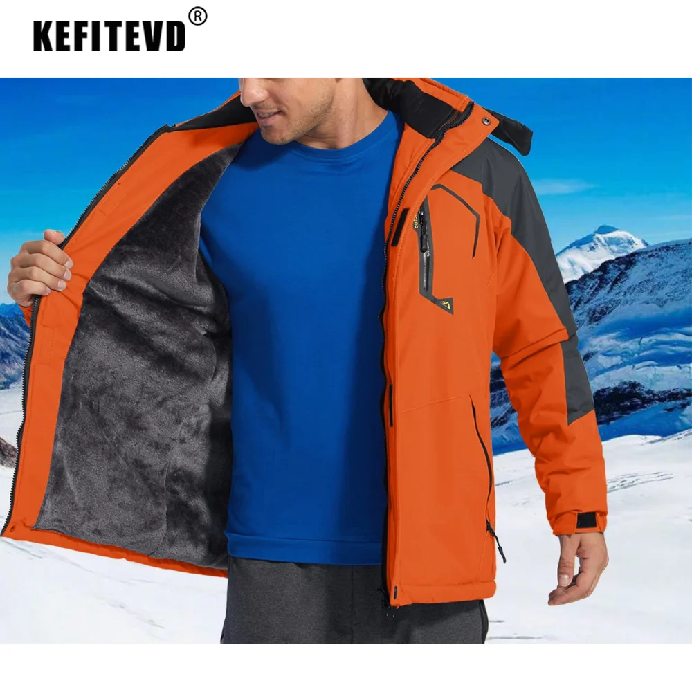 KEFITEVD 남성 겨울 하이킹 재킷, 방수, 플리스로 따뜻한 스키 및 스노우 재킷, 멀티 포켓, 열풍을 가진 열 코트, 남성 파카
