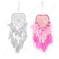 Love Heart Dream Catcher Pendant Feather Hanging Ornament LED Light Handmade Art Crafts Creative Beautiful for Party Decoration 1
