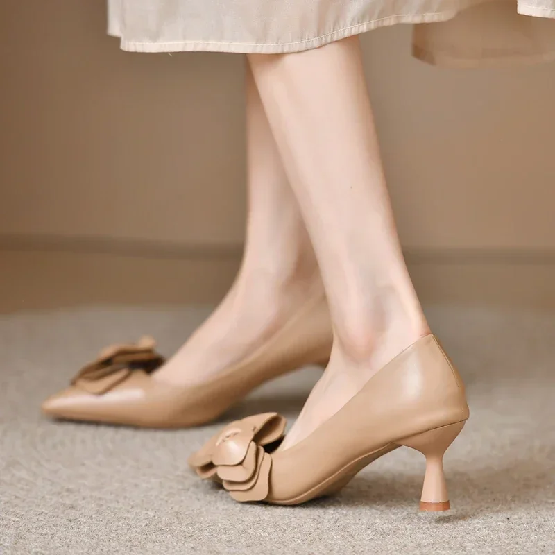 Sexy Luxury Women's Pumps Bow 2025New Fashion Pointed Toe Dress Women Shoes Flowers Party Single Shoes Women High Heels 2