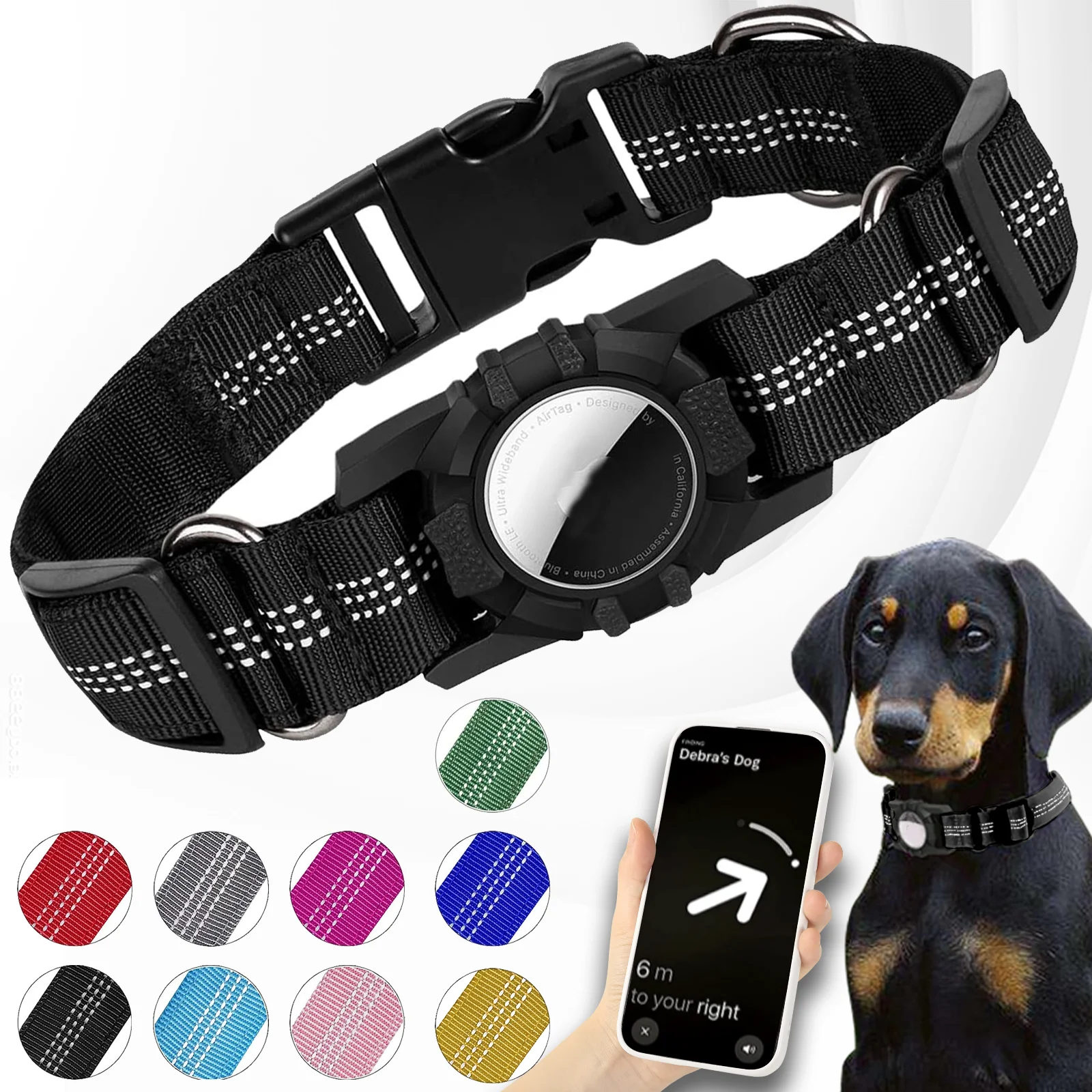 AirTag Dog Collar, Reflective Air Tag Dog Collar for Apple, Integrated