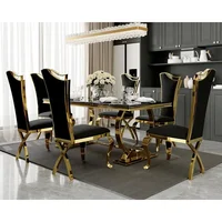 Luxury Dining Table Set, 72 Inch U-Base Modern Dining Room Table with 6 Black Velvet Upholstered Dining Room Chairs, Dinning Set 1