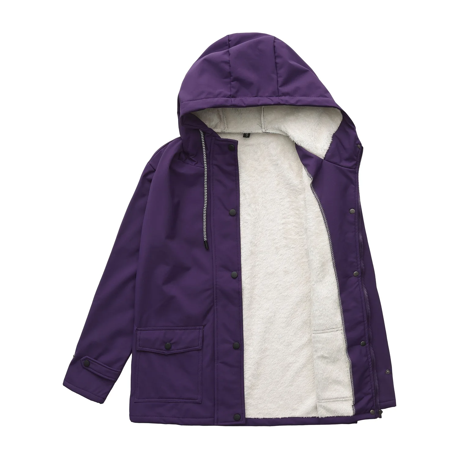 Winter Women's Long-sleeve Hooded Trench Coat, Purple Fleece-Lined Jacket,European Size Green Waterproof Overcoat. 1
