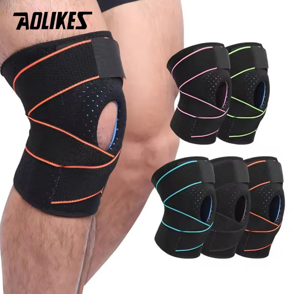 1PCS Knee Support Coolfit Quick dry Silica gel 4 Springs Sports KneePad Brace Patella Knee Pads Hole Protector AOLIKES