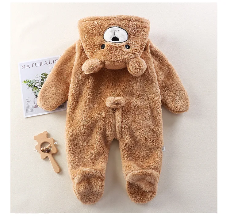 Baby Home Onesie Autumn and Winter Baby Cute Cartoon Panda Rabbit Bear Onesie Go Out Plush Smock