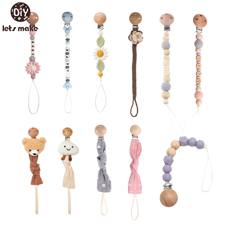 

Baby Handmade Pacifier Chain Clip Wooden Soother Leash Strap Nipple Holder Silicone Teething Beads for Birthday Shower Gift