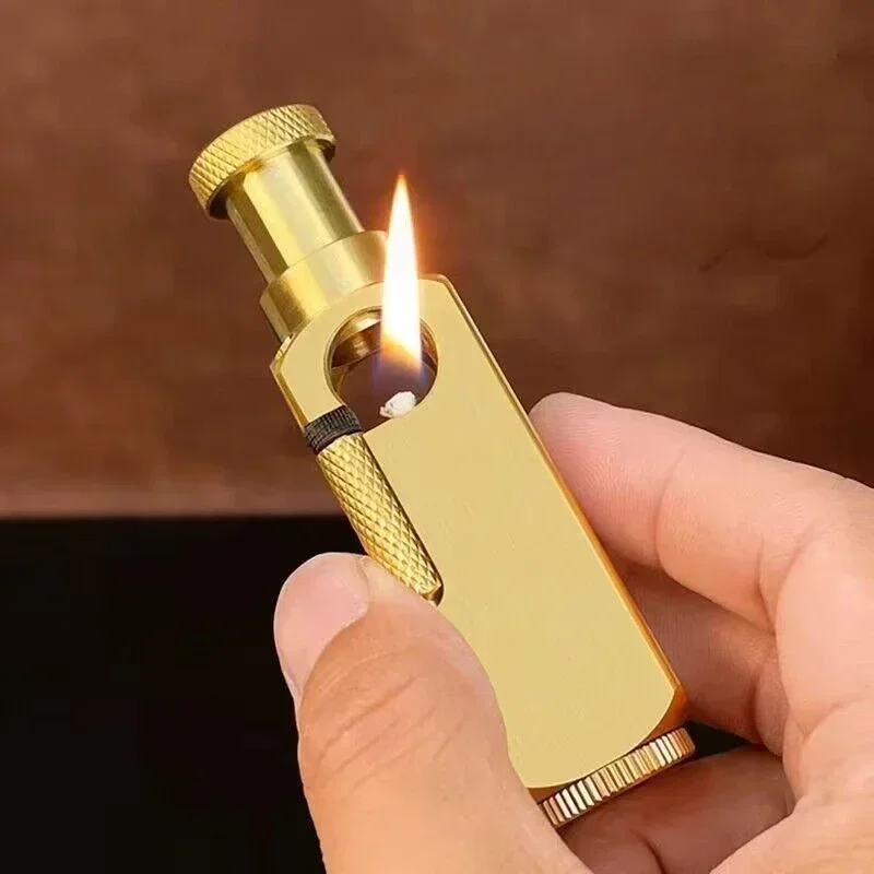 Heavy Trench Handmade Brass Kerosene Lighter Flamido Side Pulley Ignition Special-shaped Lighter Retro Collectible 2