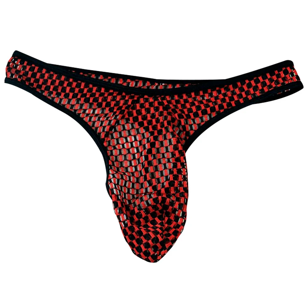 

Men's Smooth Sexy Thong Low Waist Mesh Hollow Large Satin Bulge Pouch Elastic T Pants Beachwear Elasticity Slips