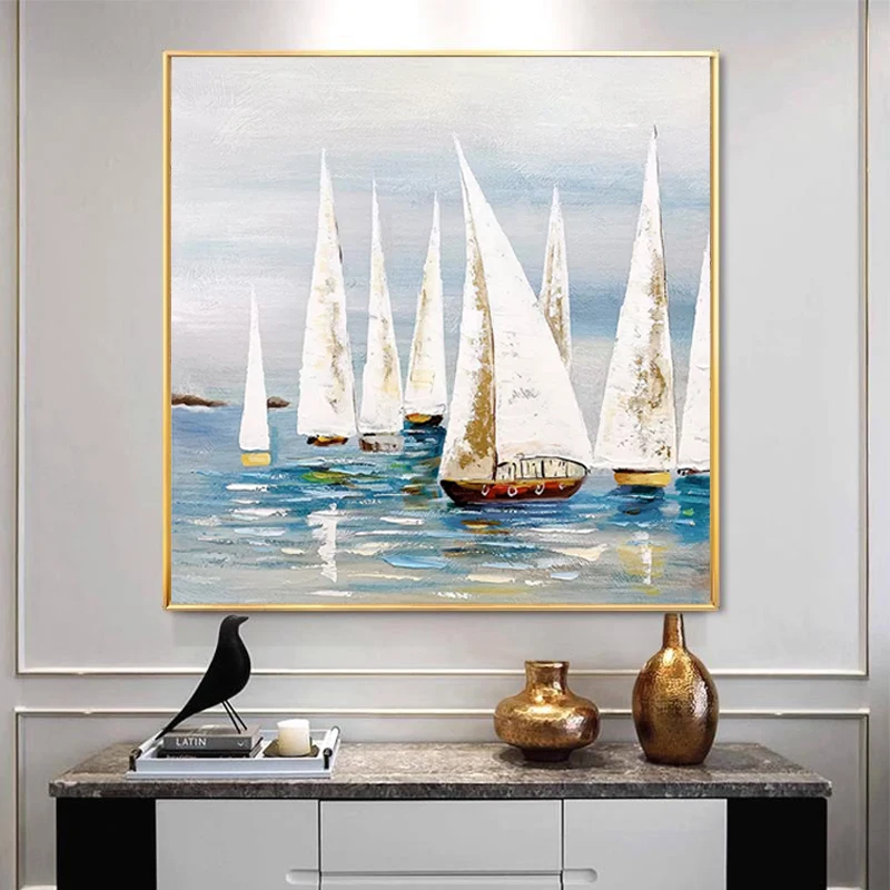 

OQ Abstract Oil Painting On Canvas 100% Handmade Modern Sailboat Seascape Wall Art Picture Living Room Home Hotel Decor Unframed