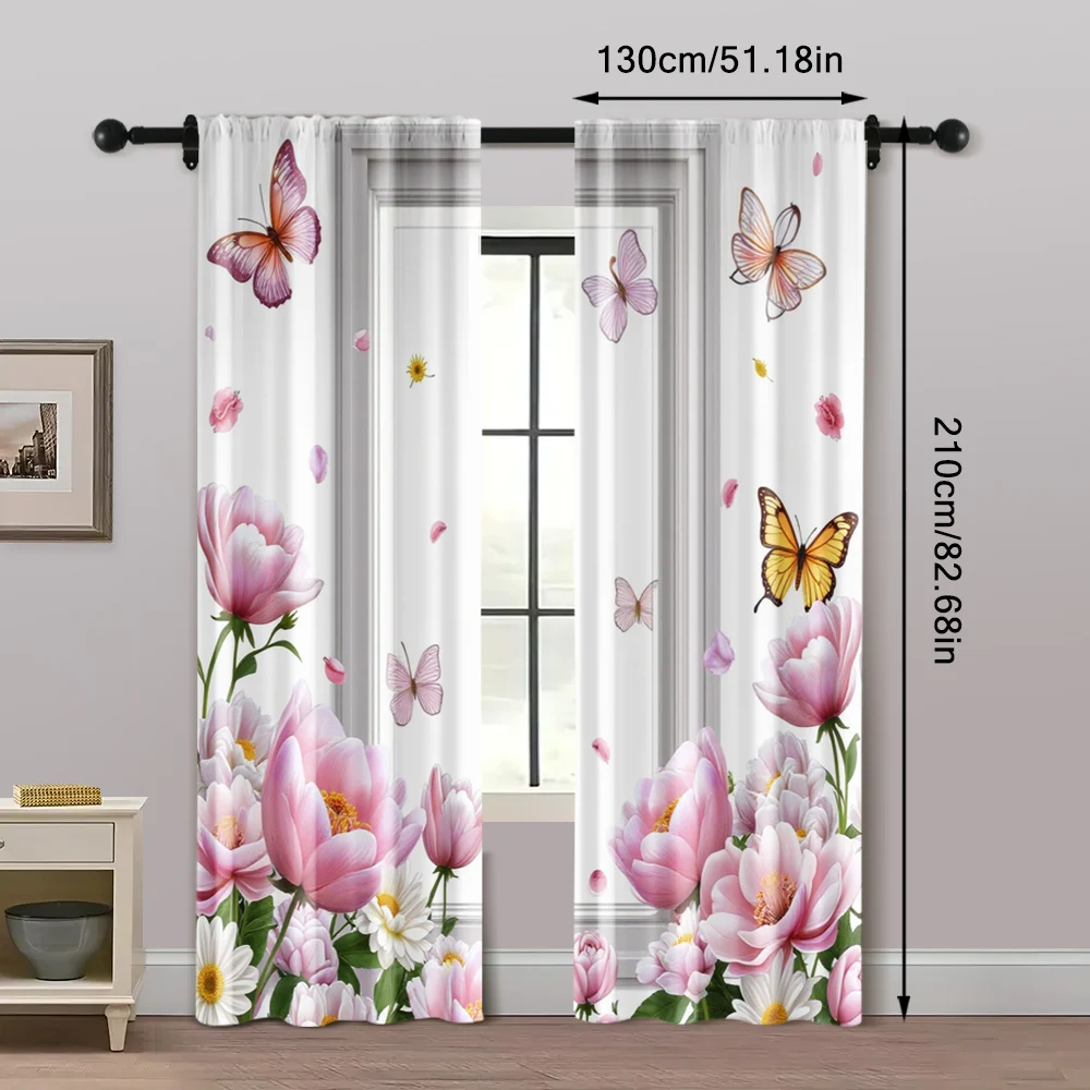 2pcs, Window Curtain Floral and Butterfly Print Polyester Easy Install (without rod) Versatile All Use for Bedroom & Living Room 5
