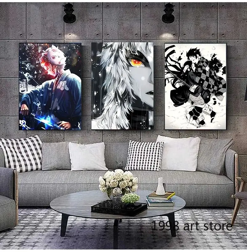 Compra online de Pôster de anime demon slayer, personagem de desenho animado,  pintura decorativa em tela, quarto infantil, arte de parede, casa moderna,  quadros decorativos sem moldura