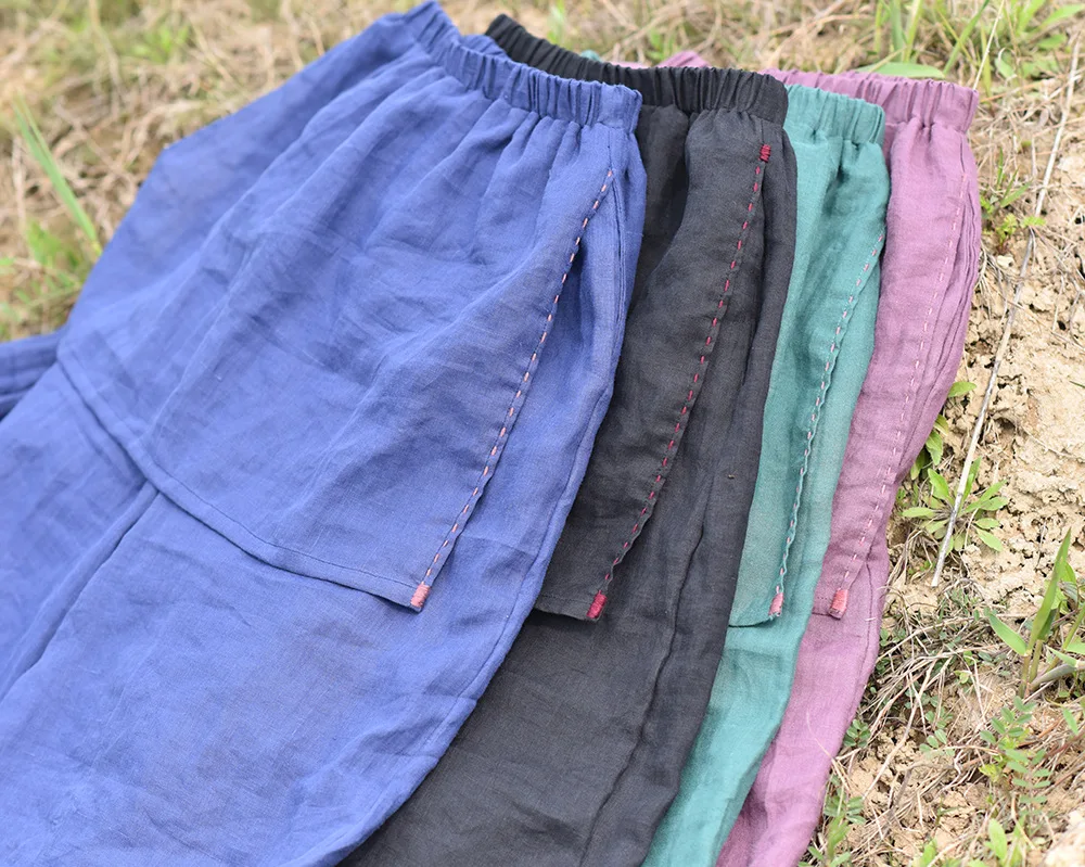 Design Ramie High Quality Wide-Legged Pants Women's New Harajuku Solid Color Trousers Loose Japanese Straight Pants Ropa Mujer