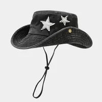 Summer Retro Flippable Edge Five Star UV Cowboy Bucket Hat Baby Hat for Girls Boys Kids Panama Outdoor Children Fisherman's Cap 1