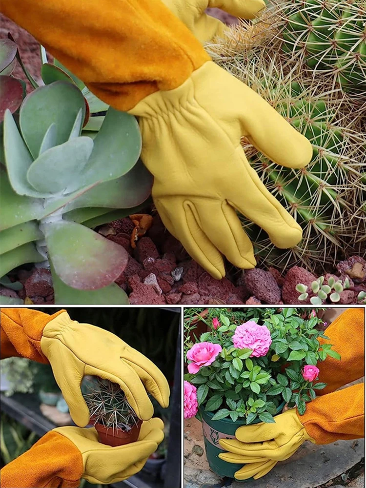 1 Pair Long Thorn Proof Rose Pruning Gloves with Forearm Protection Leather Gardening Gloves Working Mitten Best Garden Gift 6