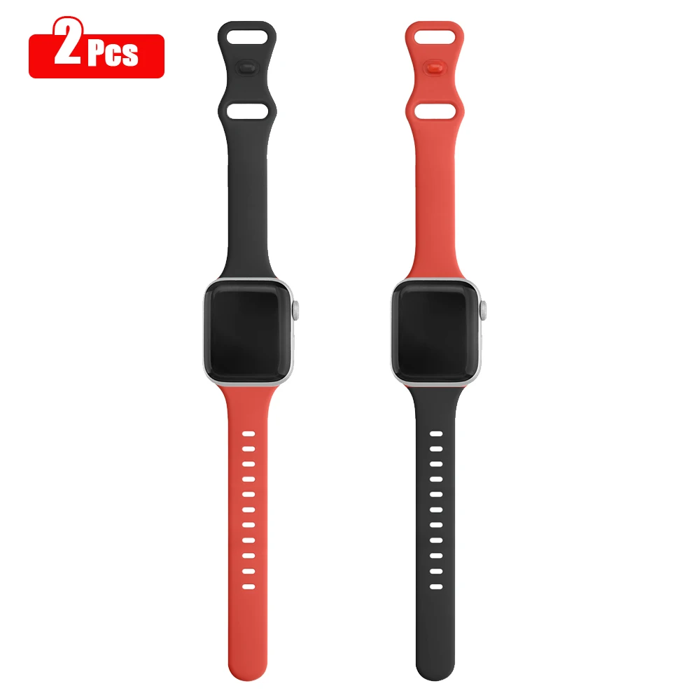 

2pcs Slim Silicone Band For Apple Watch Ultra 49mm 7 8 41mm 45mm Strap Bracelet For iWatch Series 2 3 4 5 6 38mm 42mm 40mm 44mm