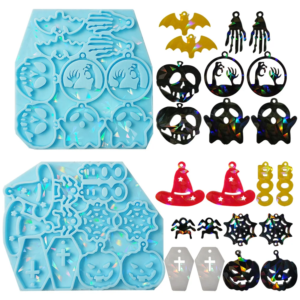 

DIY Halloween Earrings Crystal Epoxy Resin Mold Pumpkin Skull Coffin Pendant Silicone Mold