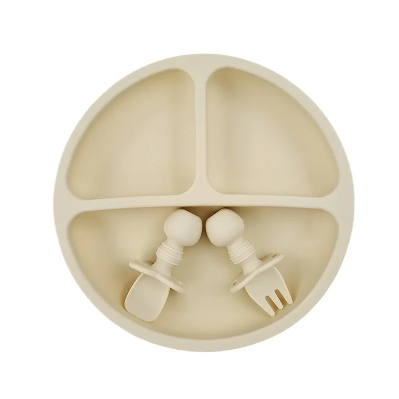 BPA-Free Silicone Suction Dining Set for Children - Includes Smiley Face Plate, Spoon, Fork, and Bib
