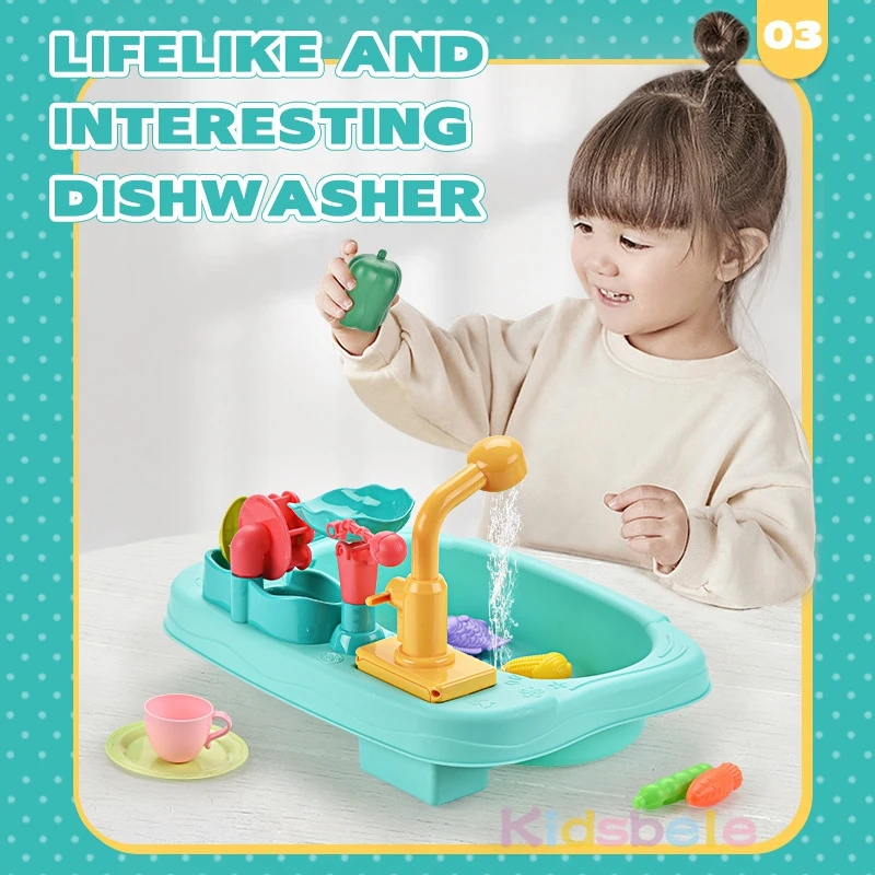 Kids Kitchen Sink Toys Electric Dishwasher Playing Toy With Running Water Pretend Play Food Fishing Toy Role Playing Girls Toys 6