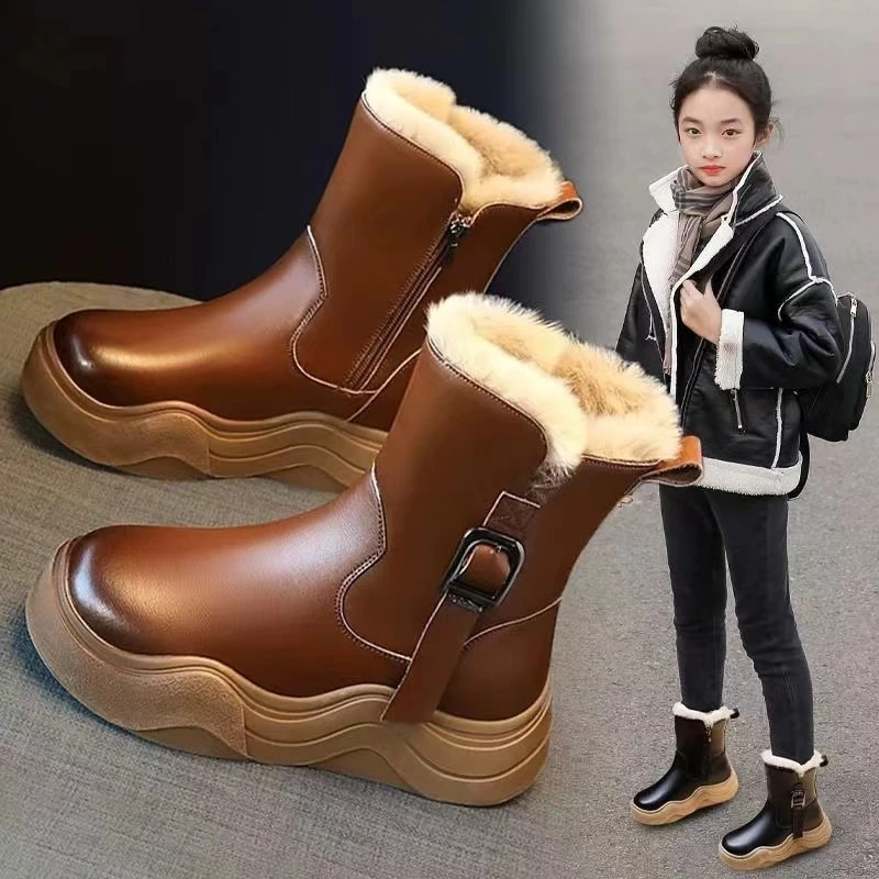 2025 Winter New Kids' Snow Boots Children's Fleece Boots Girl's Thickened Cotton Boots