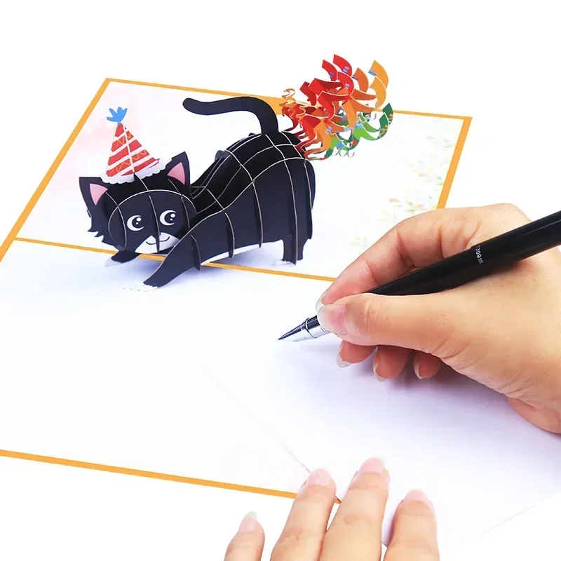 Creative color 3D card with rainbow cat birthday wishes pop-up card gift 1 pcs