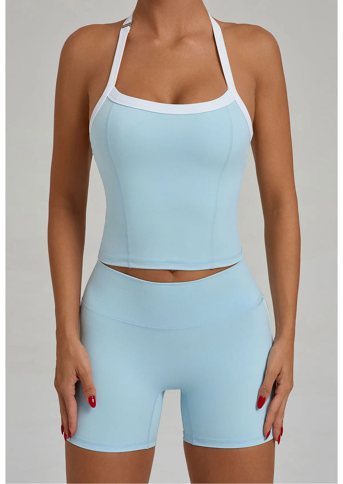 Fashion Patchwork Skinny Shorts Set Gym Women Workout Clothing Summer Sleeveless Backless Fitness Sport Suit Women Sportwear Red