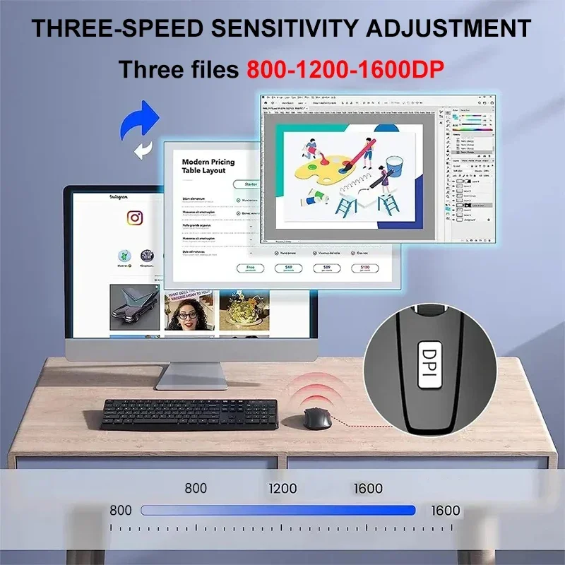 Wireless 2.4G Mouse Light Weight Design 1600 DPI Adjustable Plug And Play Low Noise Button Simple Style Mouse for Office Gaming - 4