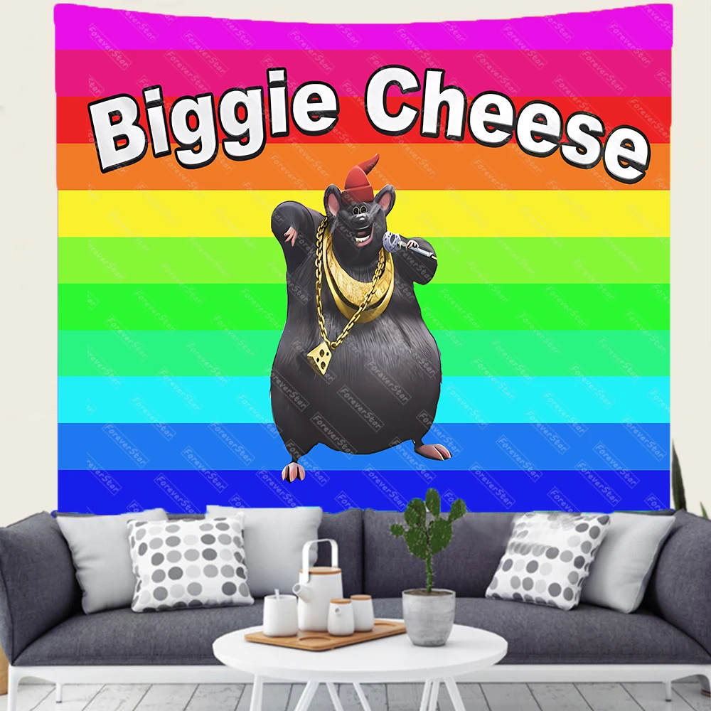 Biggie Cheese Meme Tapestry Kawaii Anime Rat Tapestry Wall Hanging  Aesthetic Room Decor Banner Home Decoration Macrame Natal