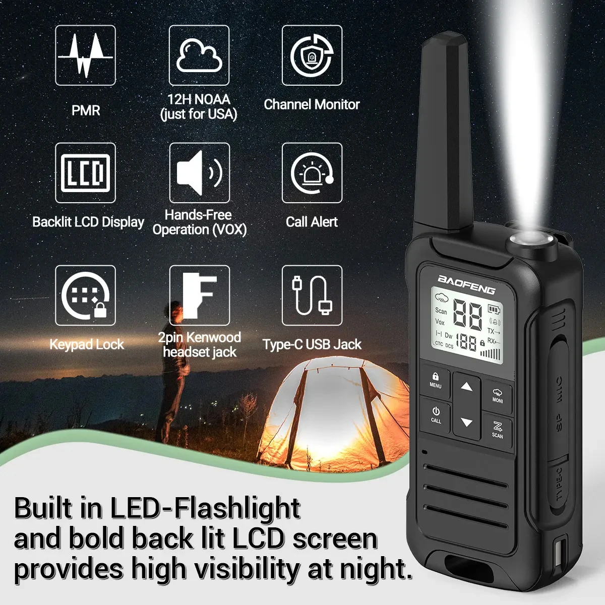2pcs Baofeng F22 Mini Walkie Talkie PMR Long Range Rechargable thumbnail 12