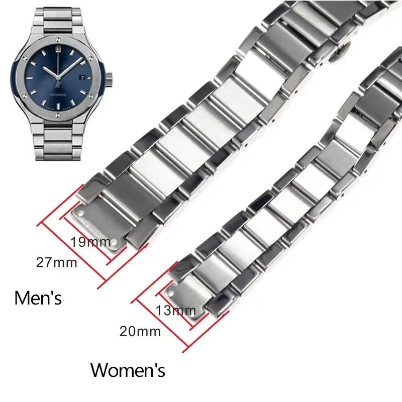 SCHIK 27*19mm Stainless Steel Strap Silver For Hublot Watch Belt Bracelet Big Bang Classic Fusion Series Men Women Watchbands