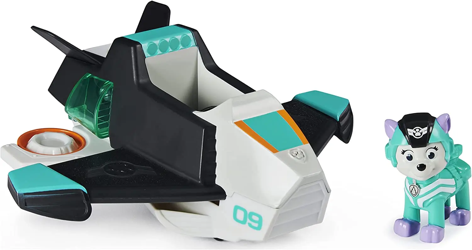 Genuine Paw Patrol Jet To The Rescue Race & Go Everest Chase Skye Marshall Deluxe Veicolo Di Trasformazione Con Luci E Suoni