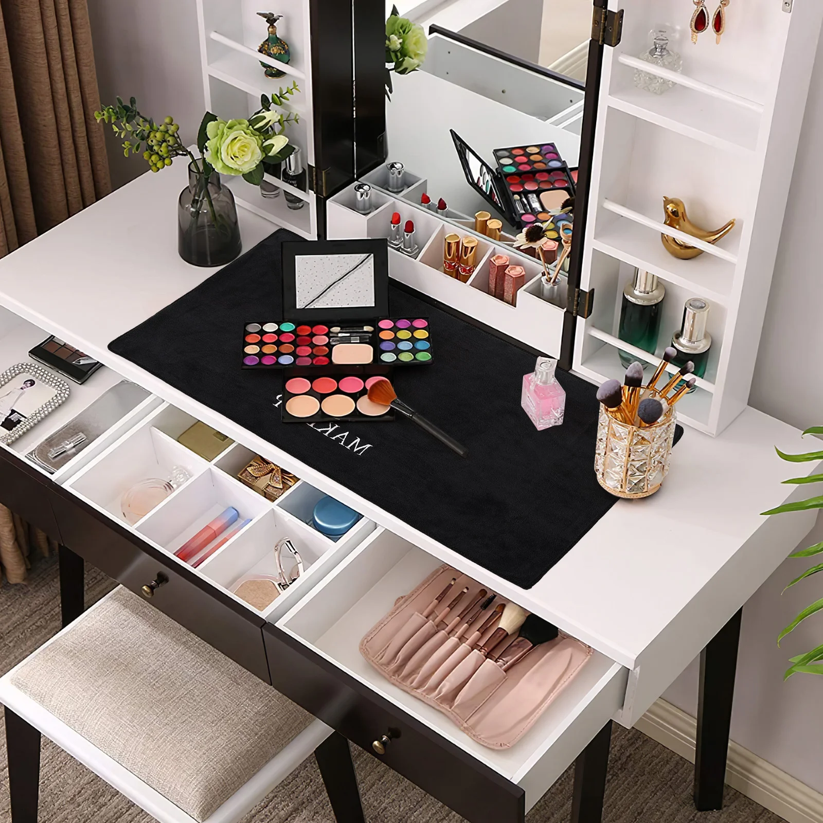 Black Makeup Mat For Desk MultiFunctional Vanity Mat Bedroom Vanity Tabletop Vanity Mat Dressing Table Mat Vanity Desk ganizer 5