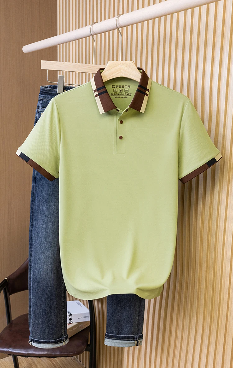 Hochwertiges Herren-Poloshirt mit kurzen Ärmeln, Sommer, luxuriös, Business-Casual, modisch, atmungsaktiv, farblich abgesetzt, mit Reverskragen. – Detail 8