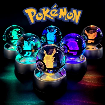 Pokemon Sfera di Cristallo 3D Pikachu Mewtwo Mew Gengar Luce Notturna Base Della Lampada Pokeball di Cristallo Pokemon Sfera di Vetro Figura Regalo Di Compleanno