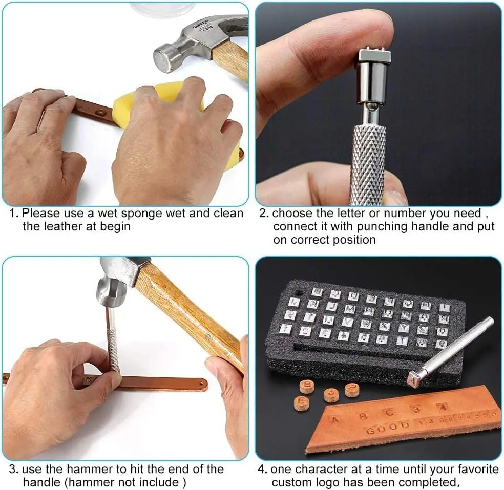 Leather Craft Stamping Tools 36pcs Leather Stamping Kit Alphabet Number Capital Letter Pattern Stamps for Clay DIY Leathercraft