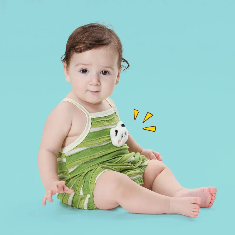 

Summer Kawaii Dinosaur Newborn Baby Clothes Girl Boy Bodysuit Romper Baby Sling Panda Stripe Cotton Outfit Toddler Infant Onesie