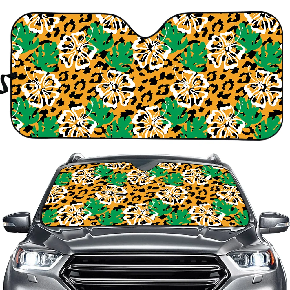 

Leopard with Tropical Hibiscus Windshield Sun Shade for Car UV and Heat Car Accessories Universal Car Front Window Covers Fold