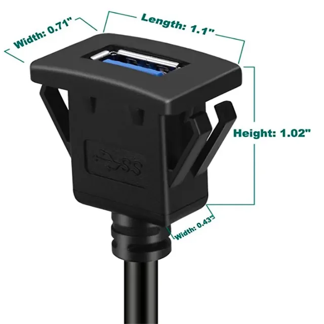 Cable de extensión de montaje en Panel empotrado USB 3,0 macho a hembra AUX para salpicadero de coche, camión, barco, motocicleta, cable impermeable de 1M 2