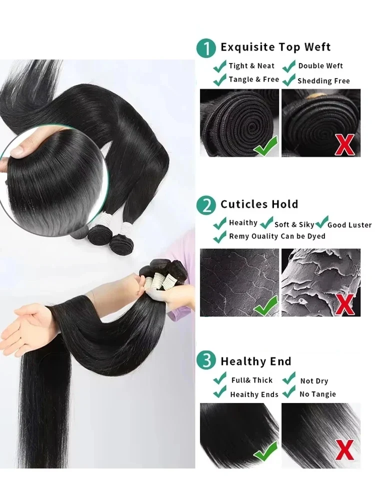Rosabeauty Hair Straight 28 30 32 40 Inch Lace Closure 100% Natural Human Hair Bundles Deal Brazilian Remy Hair For Women 5