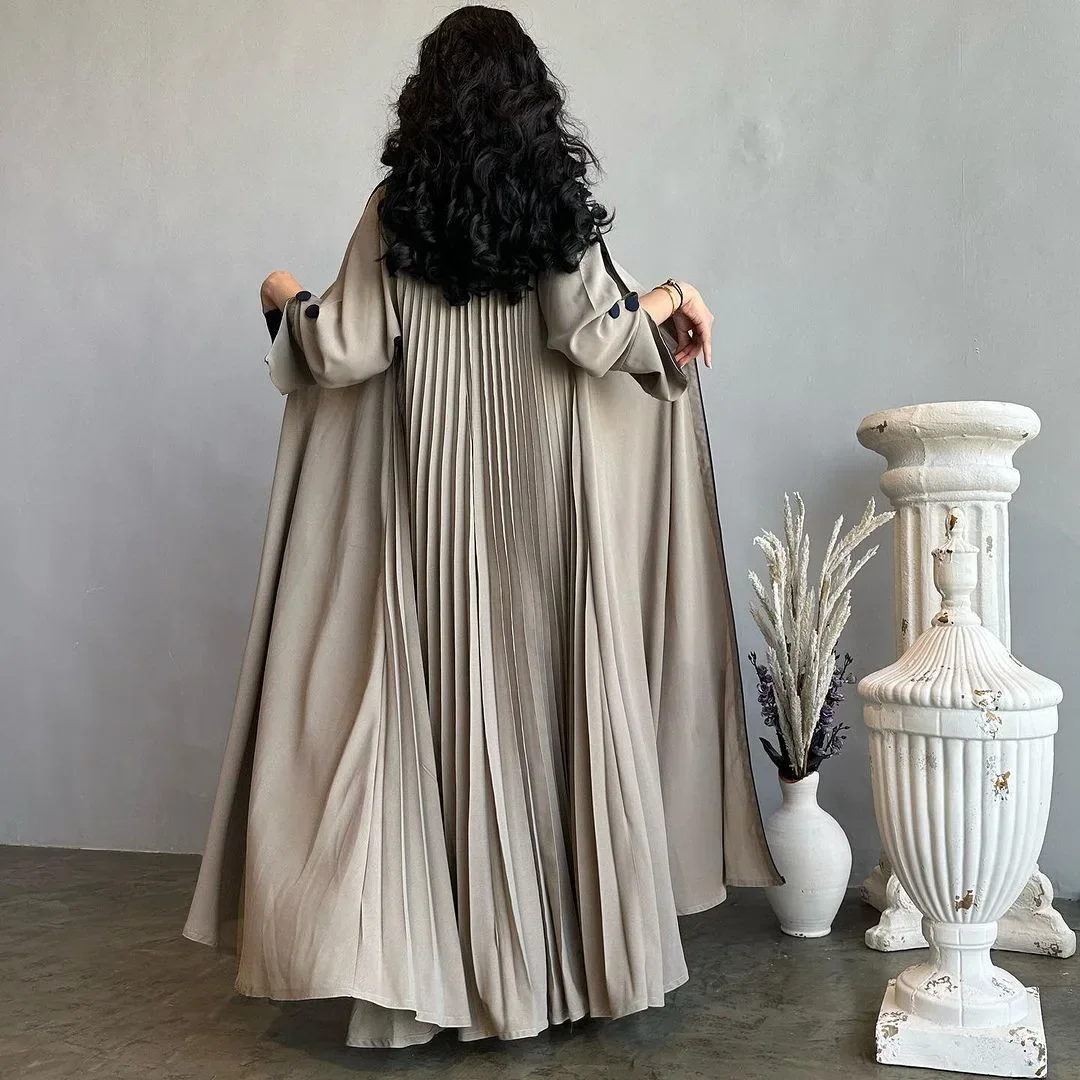 Elegant Saudi Abayas for Women Pleated Muslim Abaya Dress Dubai Arab Button Split Sleeve Kimono Morocco Kaftan Long Robe 2023
