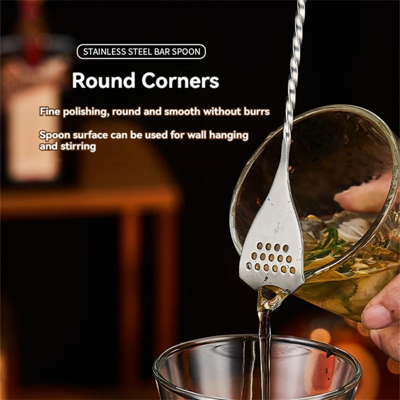 Stainless Steel Spiral Handle Cocktail Spoon Bartender Mixing Spoon Drink Shaker Muddler Stirrer Bar Barware Kitchen Accessories
