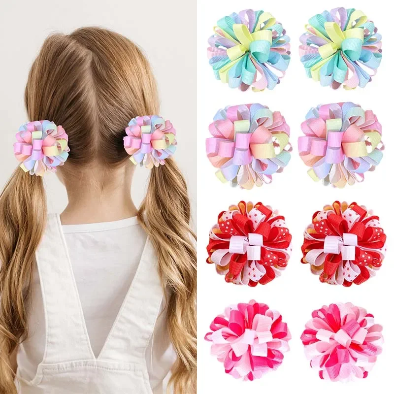 Oaoleer 2Pcs Rainbow Ribbon Flower Hairpins For Women Girls Double Color Hair Clips Barrettes Princess Headwear Hair Accessories mahogany kevin double rainbow 1 cd