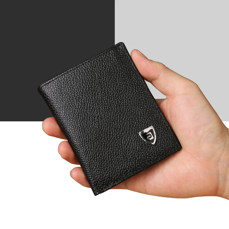 Portafoglio da uomo in vera pelle al 100% Prodotto premium Portafogli in vera pelle di vacchetta per uomo Borsa porta ricevute per carte di credito nera corta