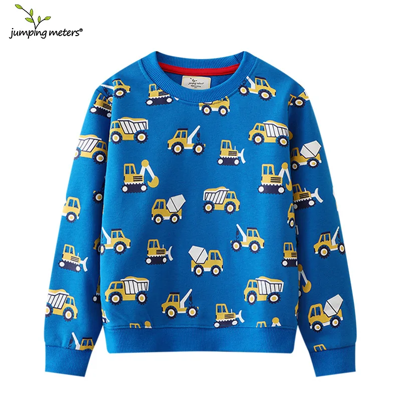 Jumping Meters 2-7T New Design Boys Girls Sweatshirts Cartoon Cars Print Hooded Shirts Kids Clothes Long Sleeve Autumn Tops