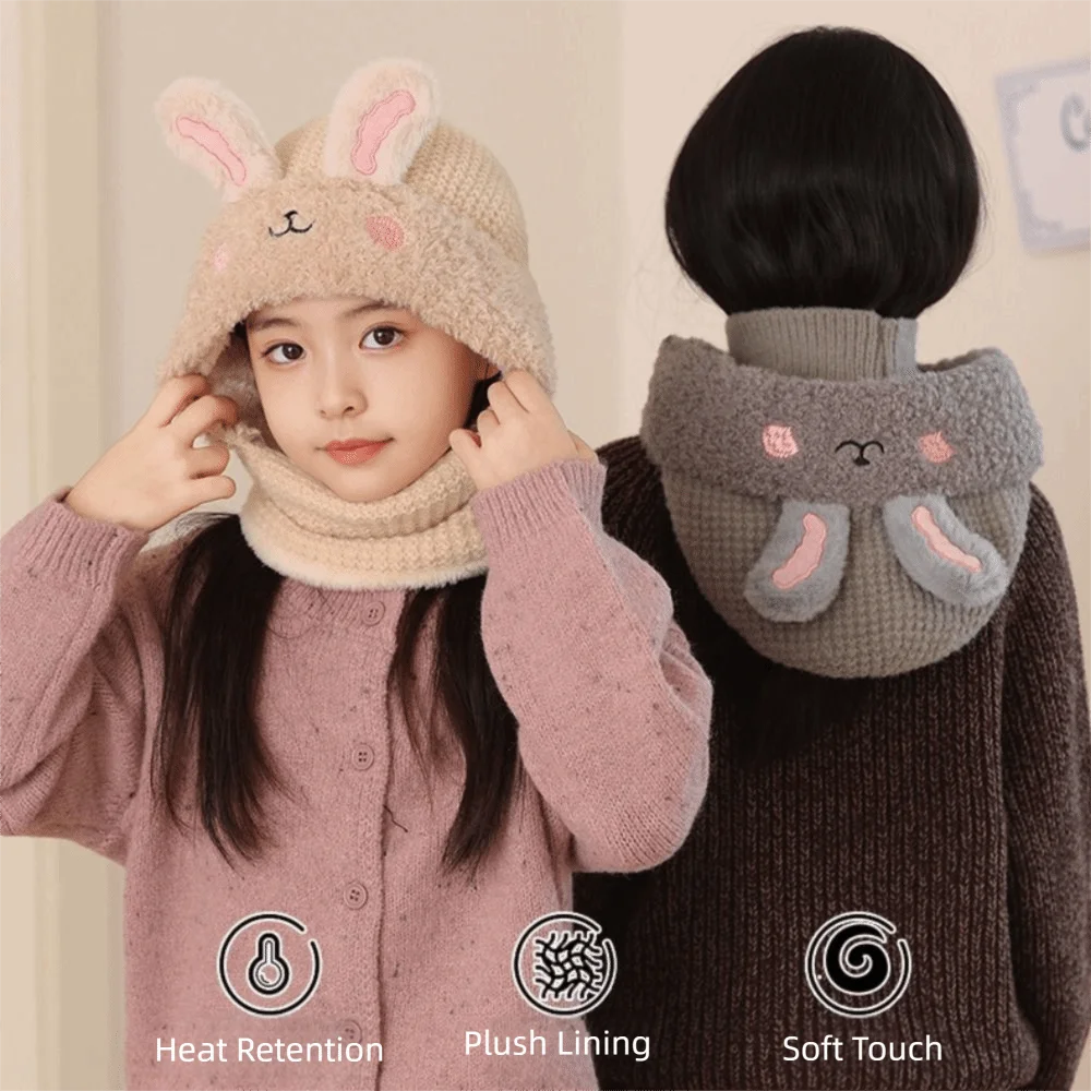 Polyester Kids Winter Hat Scarf Set Warm Ears Protection