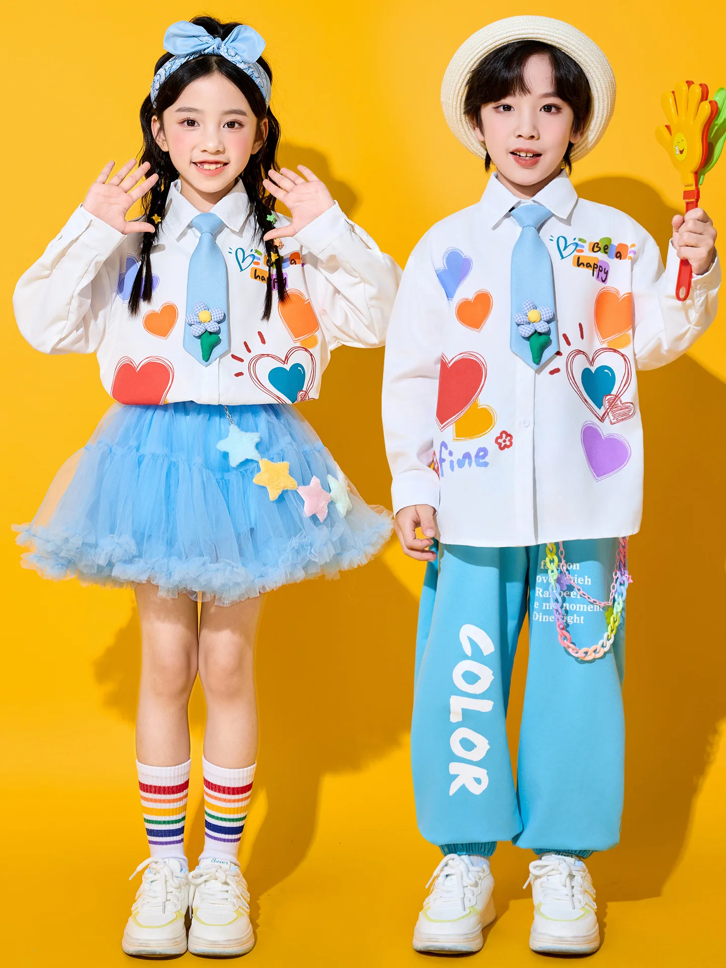 어린이 치어리딩 공연 의상 세트, 남녀공용 유치원 수업복, 이벤트용 어린이 합창단 및 댄스 연주복