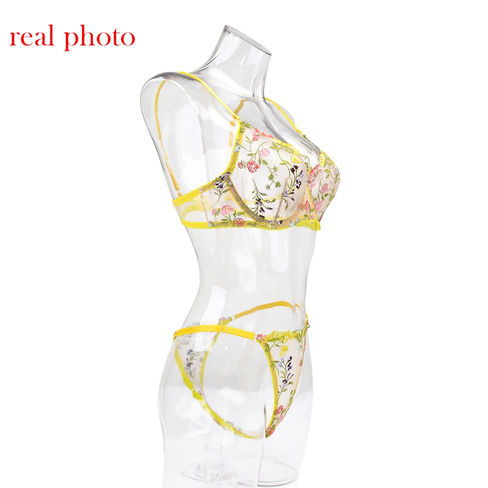 Ellolace Erotic Lingerie Fairly Lace Transparent Underwear Set Girl Floral Embroidery Sexy Fancy Clear Bra Set Women 2 Piece bra panty sets