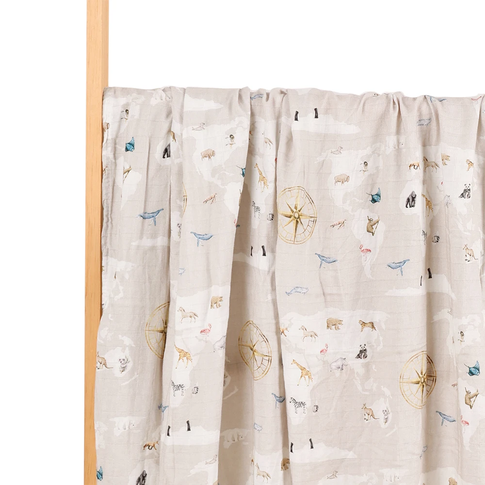 Cotton Muslin Blanket HappyFlute 110*120cm Cute Animal Print Super Skin-friendly Muslin Swaddle Sleeping Wrap Newborn Baby Blanket