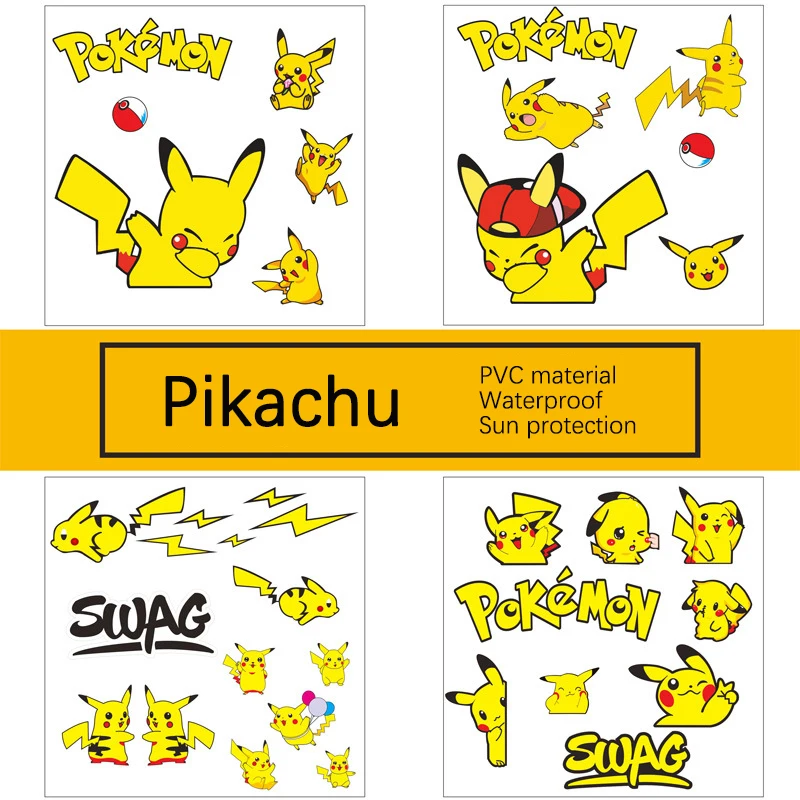 

Pokemon Pikachu Anime Cartoon Car Stickers Motorcycle Electric Car Cute Decoration Personality Scratches Cover Car Stickers