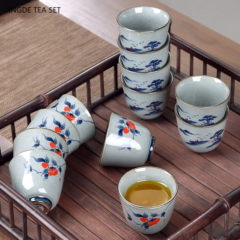 4Pcs Ceramic Zen Tea Cup Set Retro Blue and White Porcelain Teacup Small Tea Bowl Home Beauty Master Cup Chinese Tea Accessories