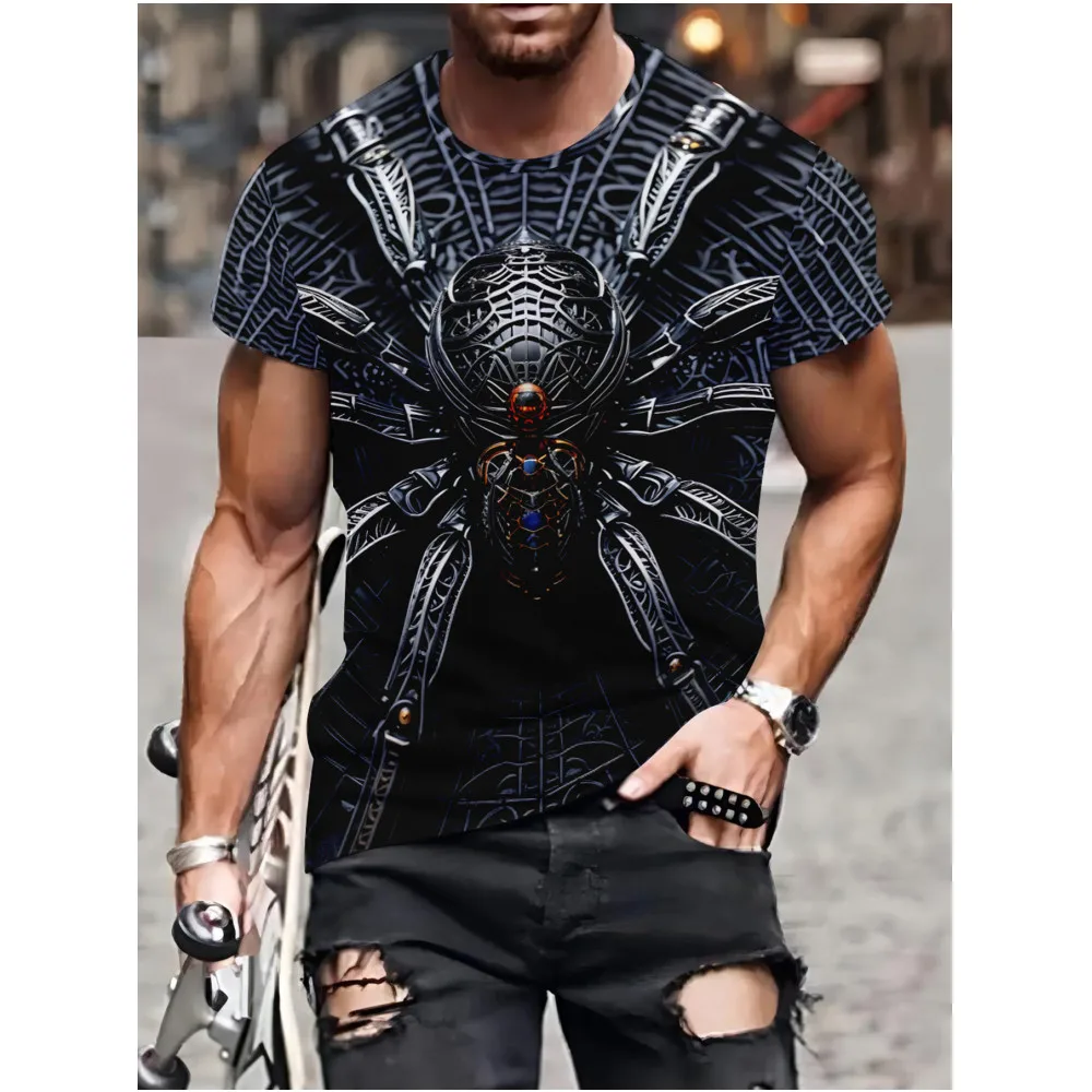 

O-neck ShortFashion 3D Mechanical Spider Print T Shirt For Men Hip Hop Trend Harajuku Streetwear Casual Sleeve Summer Loose Top